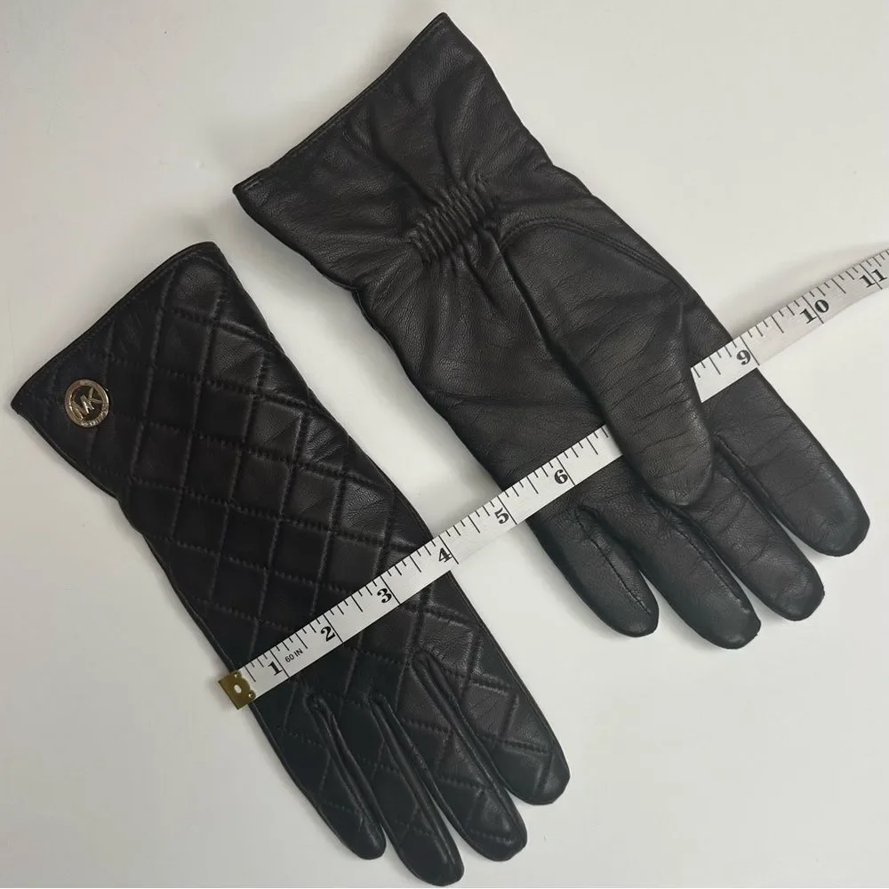 Michael Kors Quilted Leather Gloves Chocolate Brown w/ Cashmere Blend Lining 7.5